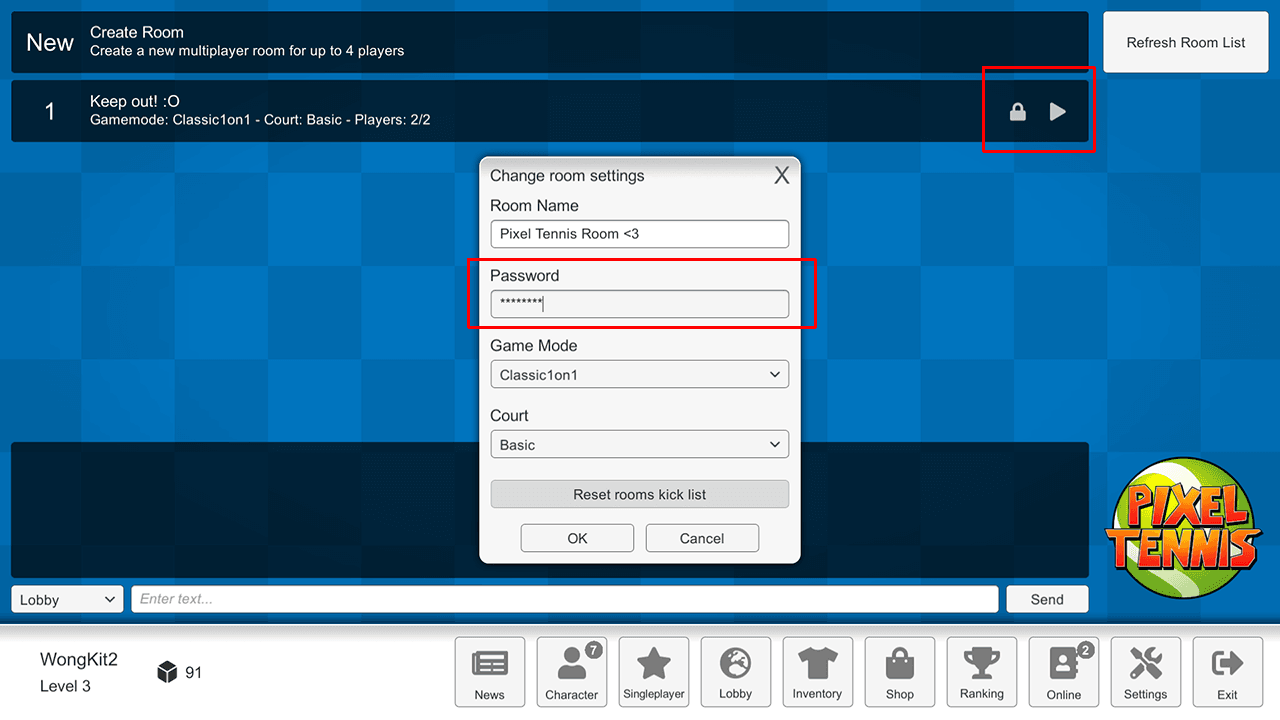 Pixel Tennis Room Password and Status.png